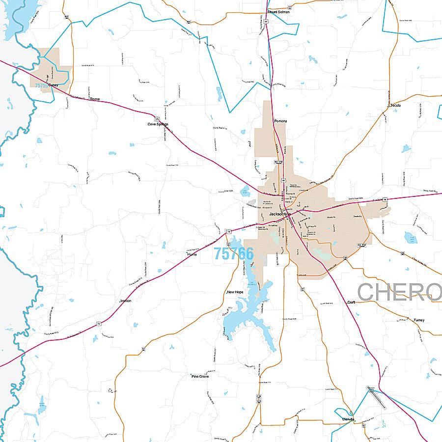 Cherokee County, TX Premium Style Wall Map