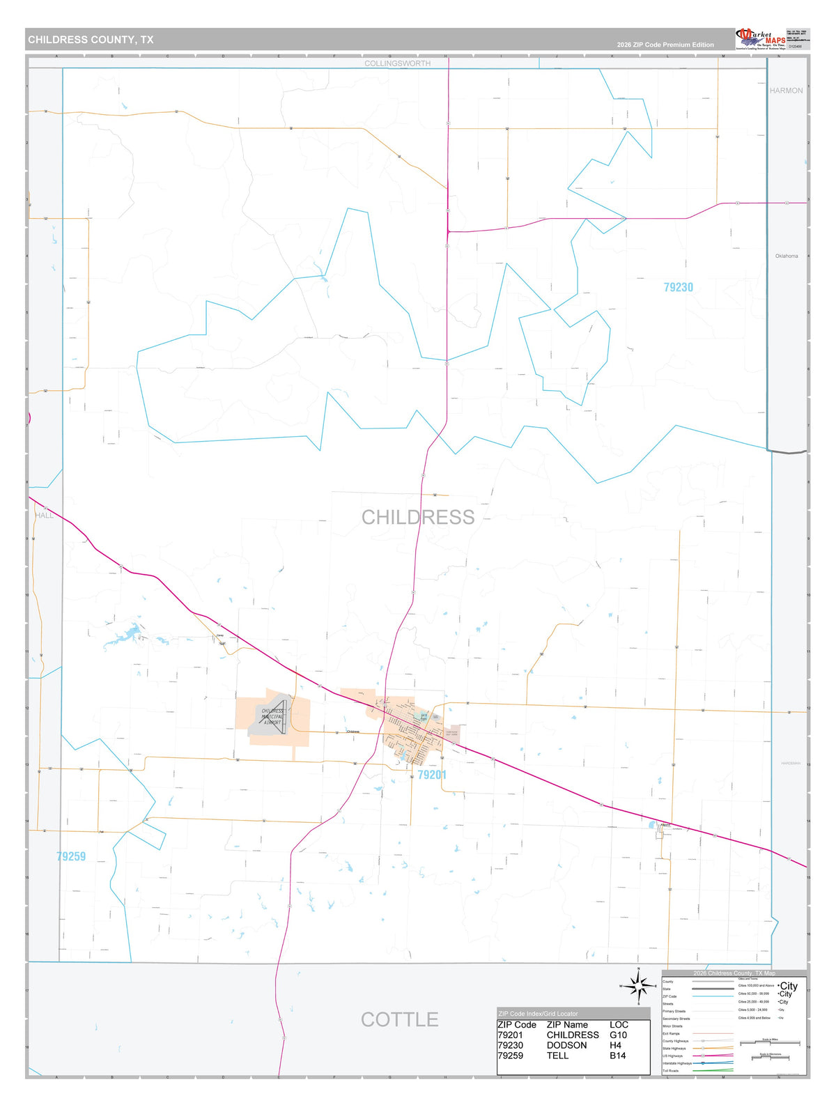 Childress County, TX Premium Style Wall Map