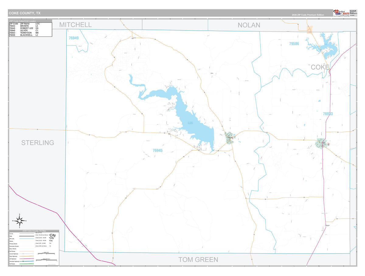 Coke County, TX Premium Style Wall Map