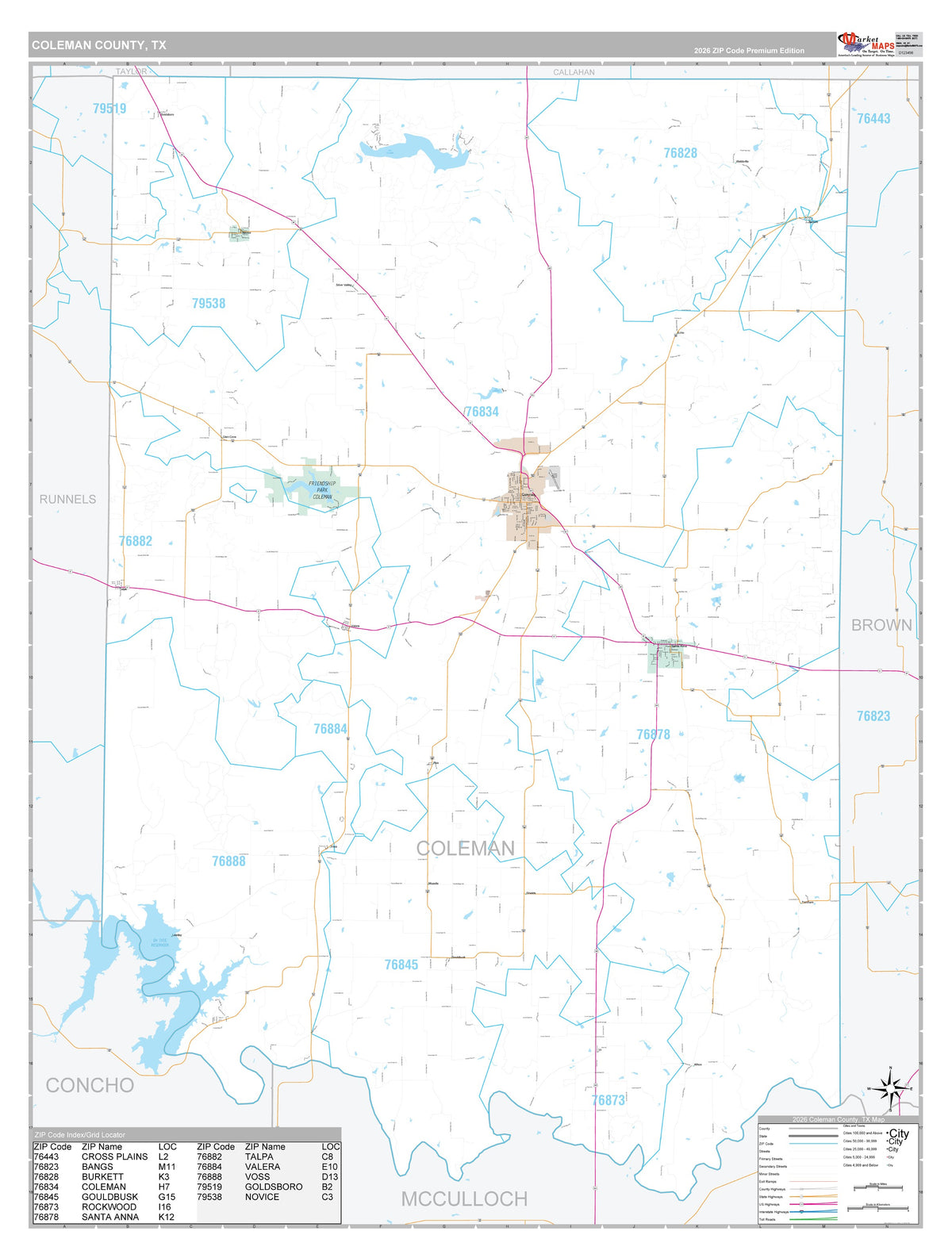 Coleman County, TX Premium Style Wall Map