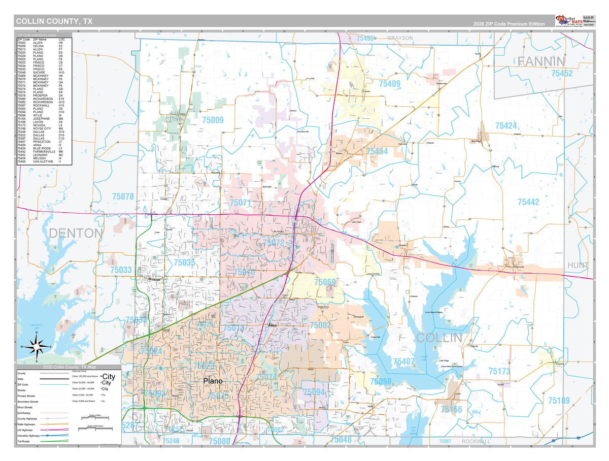 Collin County, TX Premium Style Wall Map