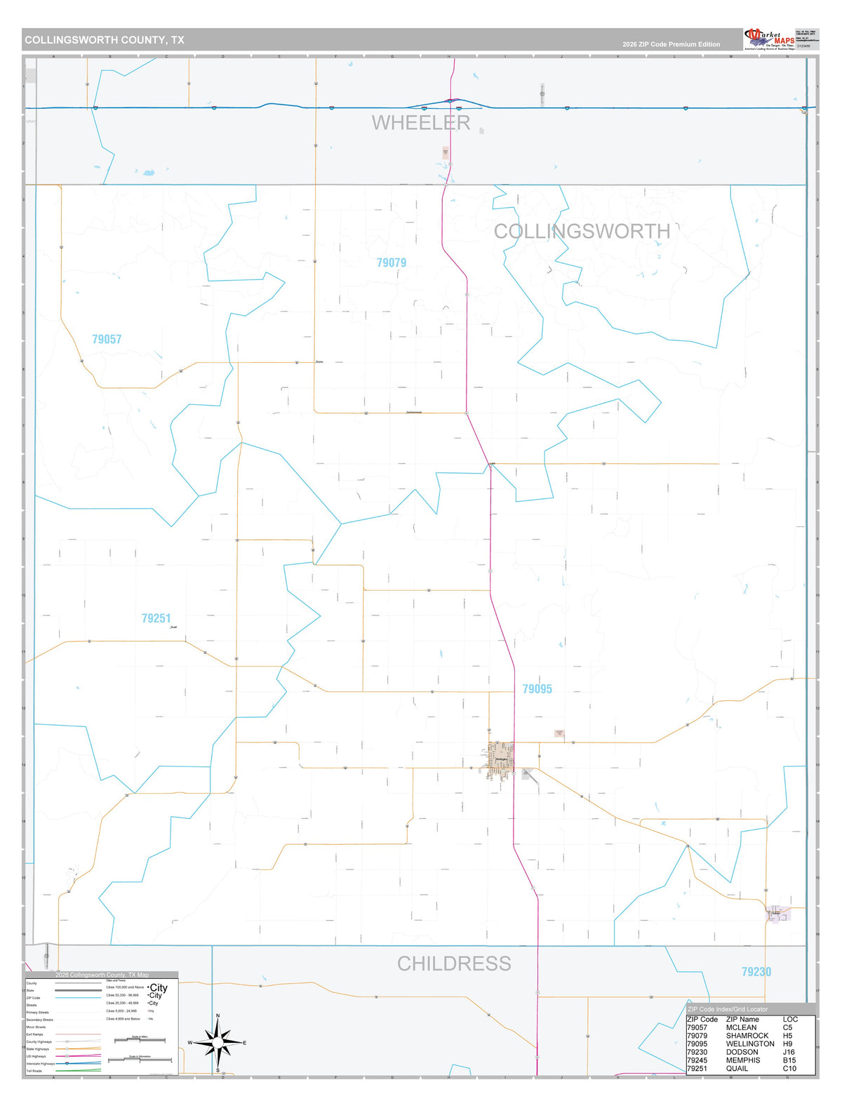 Collingsworth County, TX Premium Style Wall Map