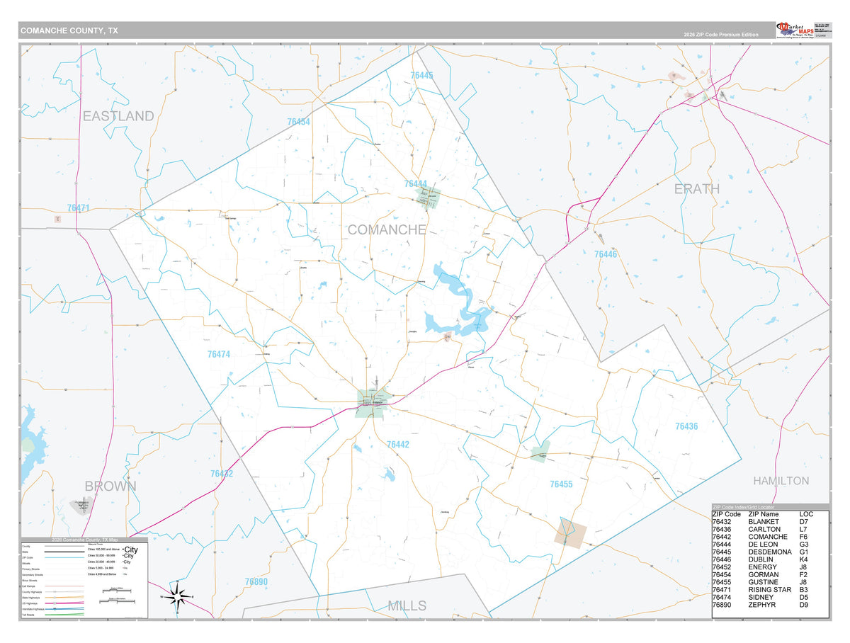 Comanche County, TX Premium Style Wall Map