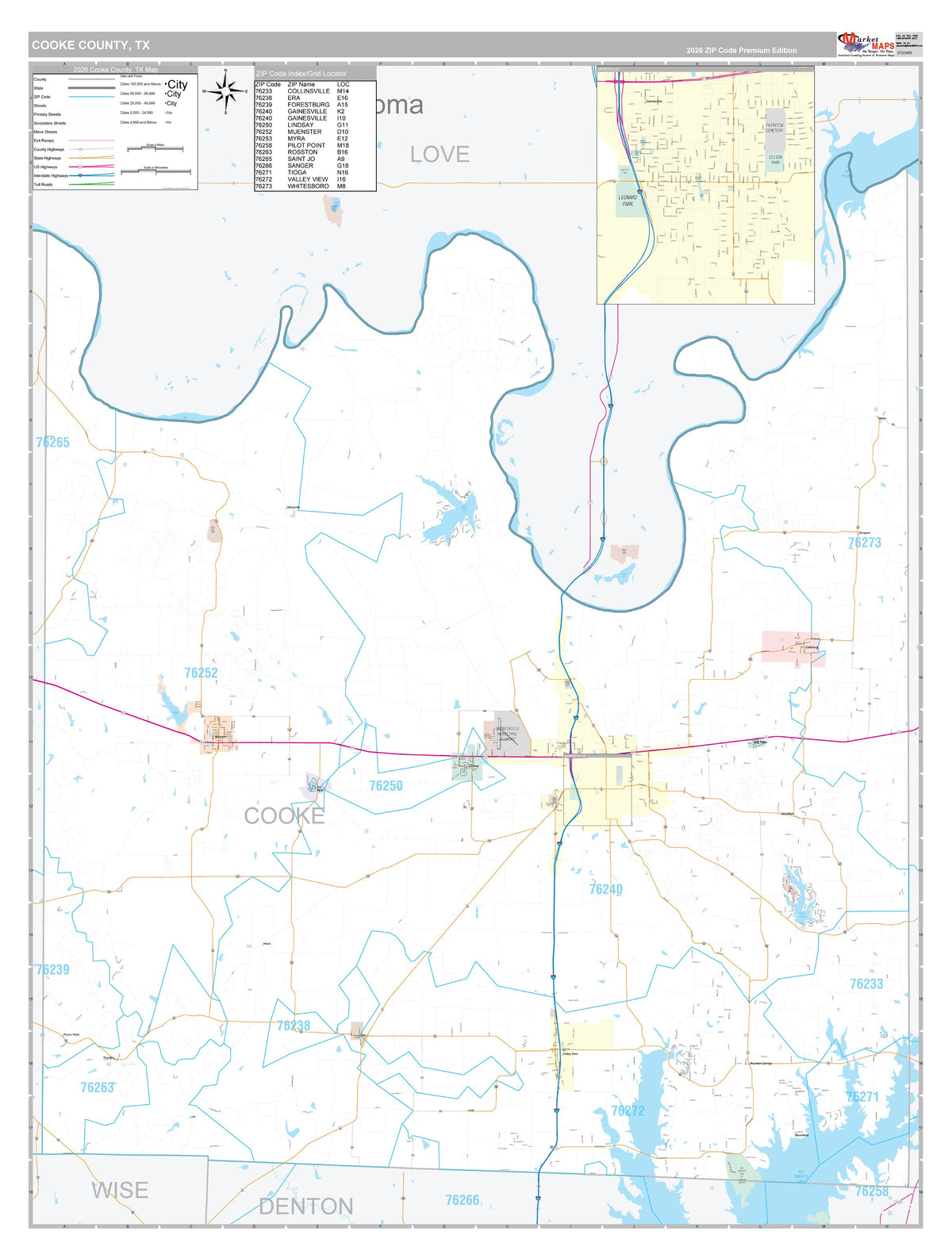 Cooke County, TX Premium Style Wall Map