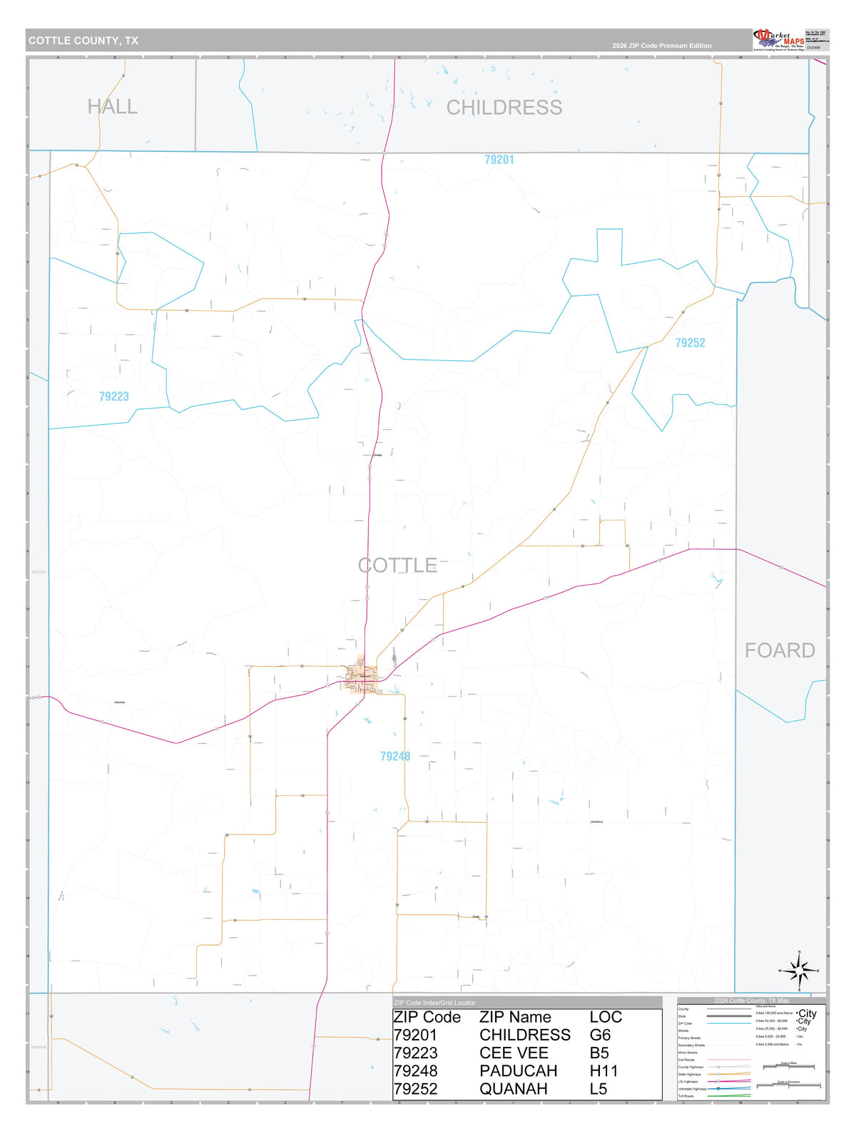 Cottle County, TX Premium Style Wall Map