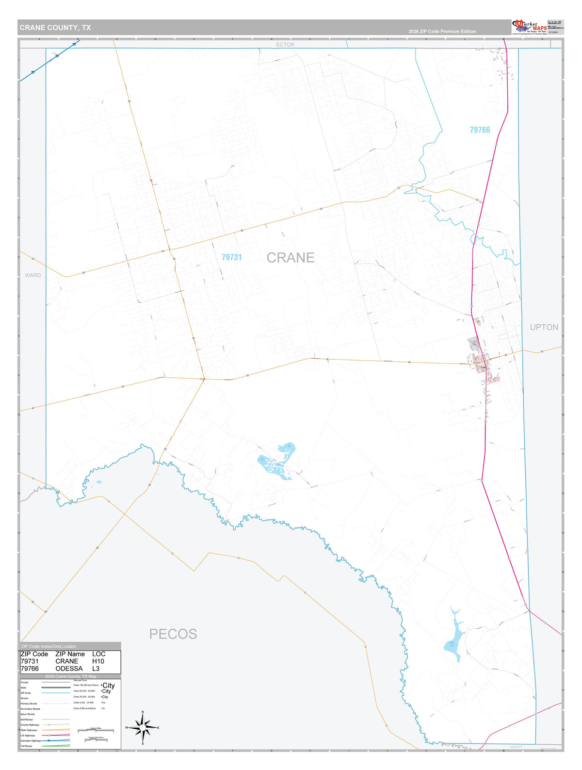Crane County, TX Premium Style Wall Map