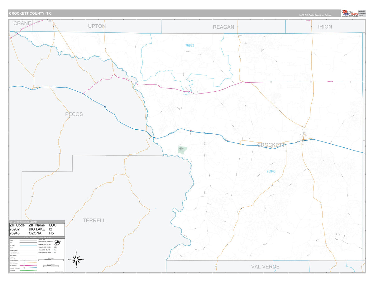 Crockett County, TX Premium Style Wall Map