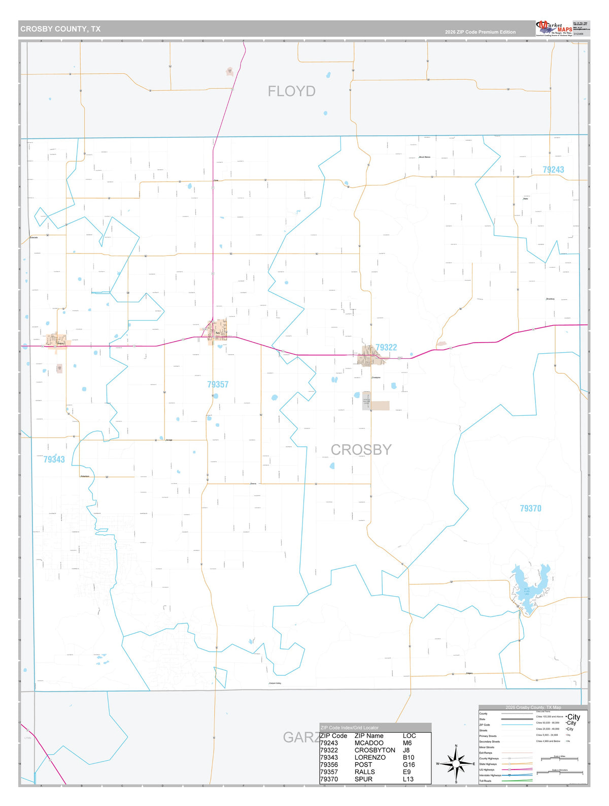 Crosby County, TX Premium Style Wall Map