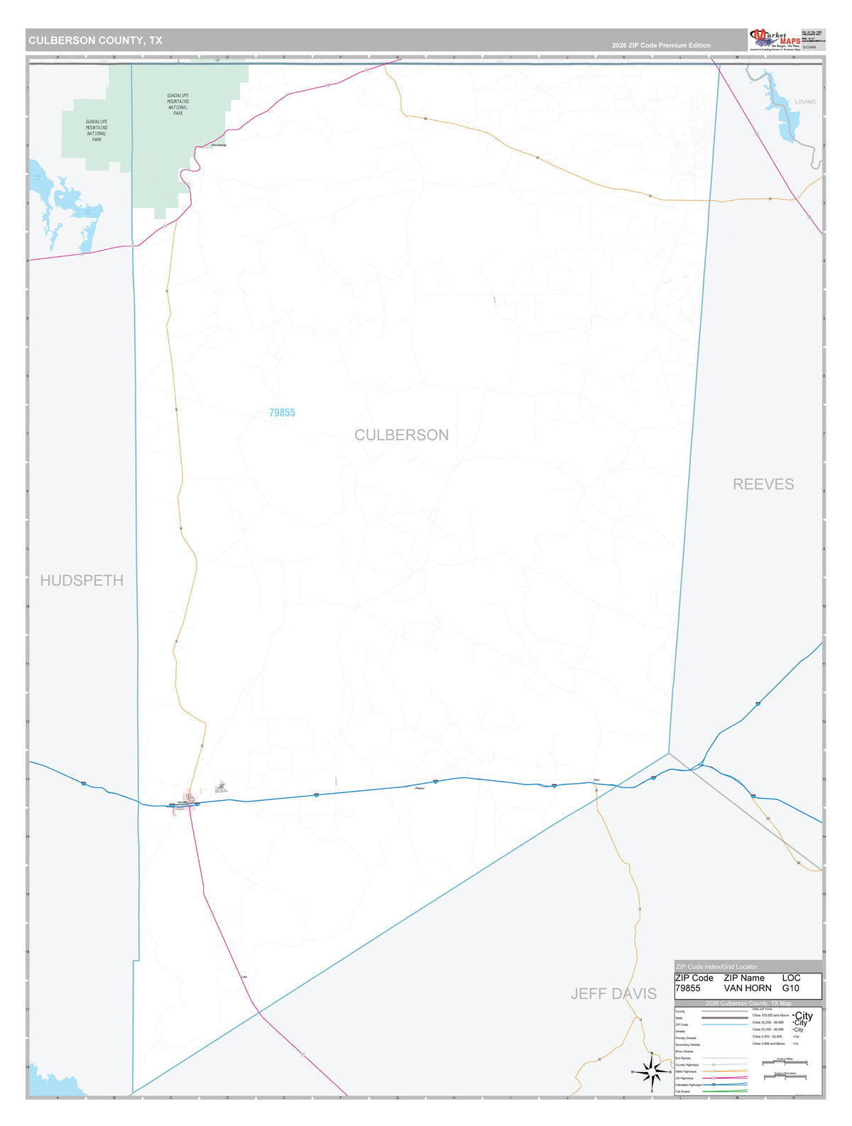 Culberson County, TX Premium Style Wall Map