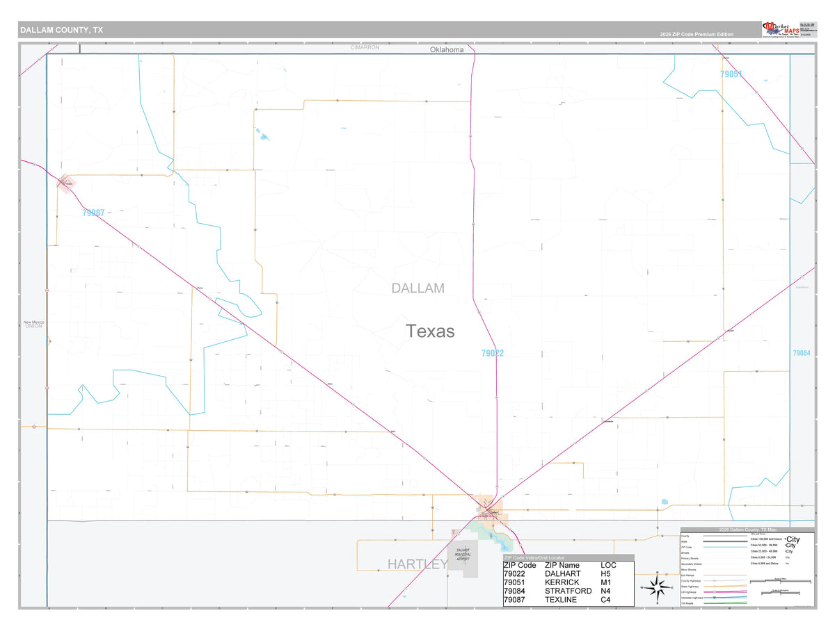 Dallam County, TX Premium Style Wall Map