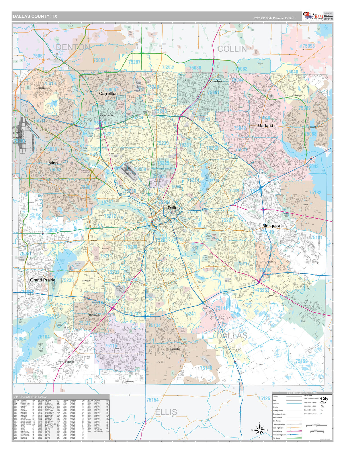 Dallas County, TX Premium Style Wall Map