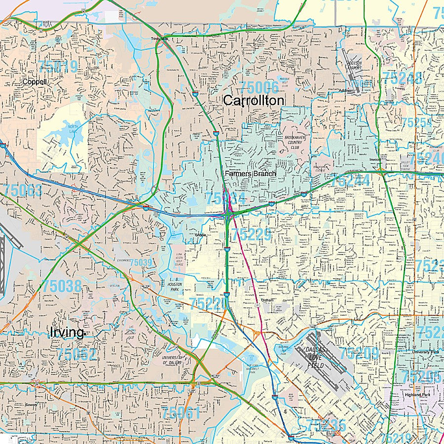 Dallas County, TX Premium Style Wall Map