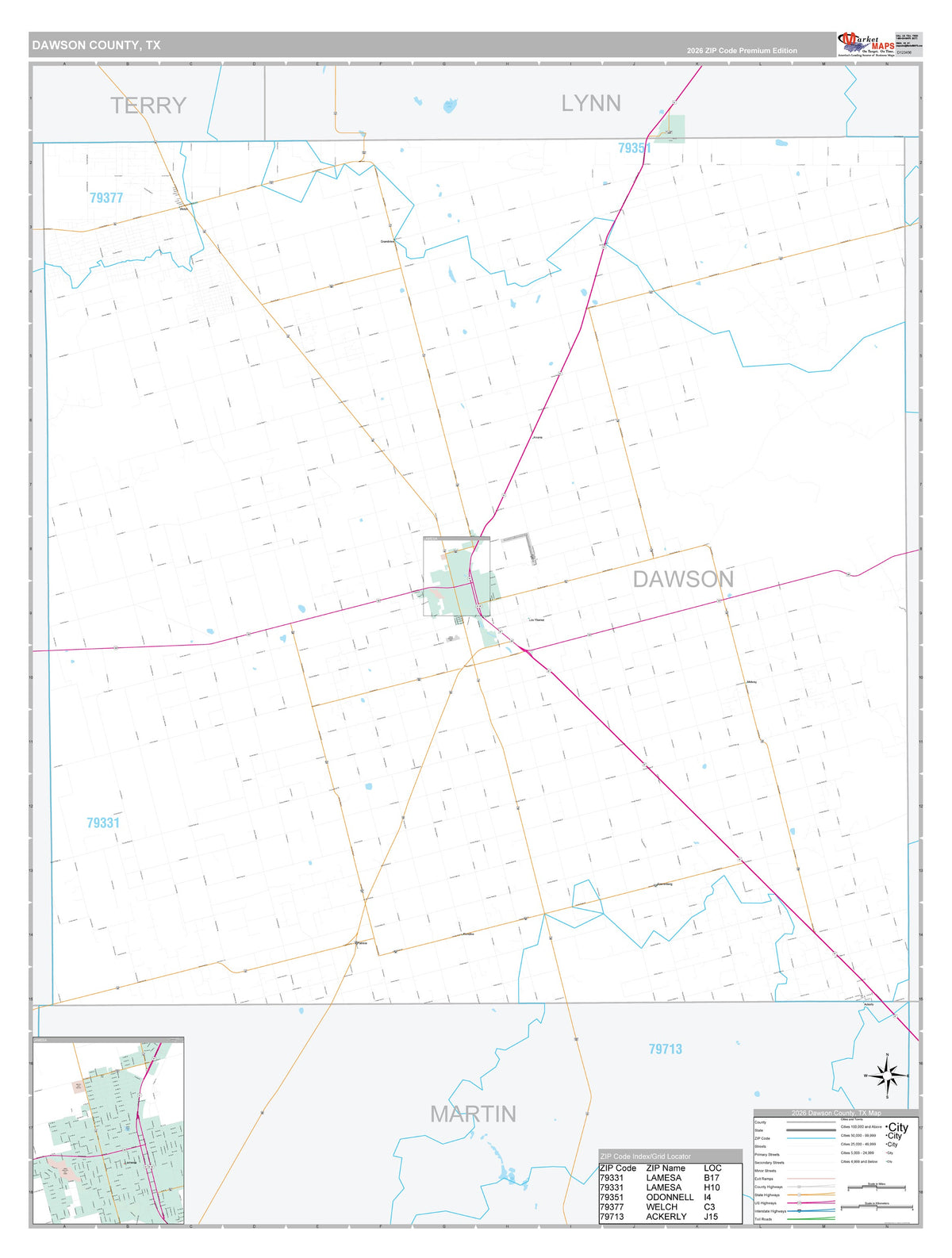 Dawson County, TX Premium Style Wall Map