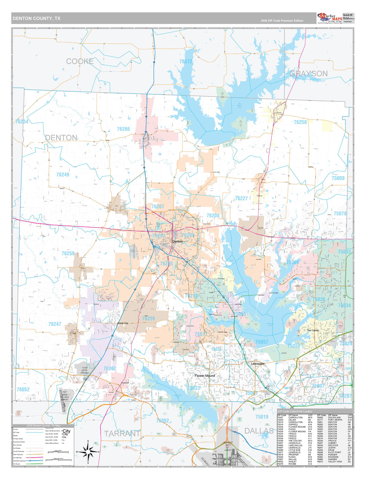 Denton County, TX Premium Style Wall Map