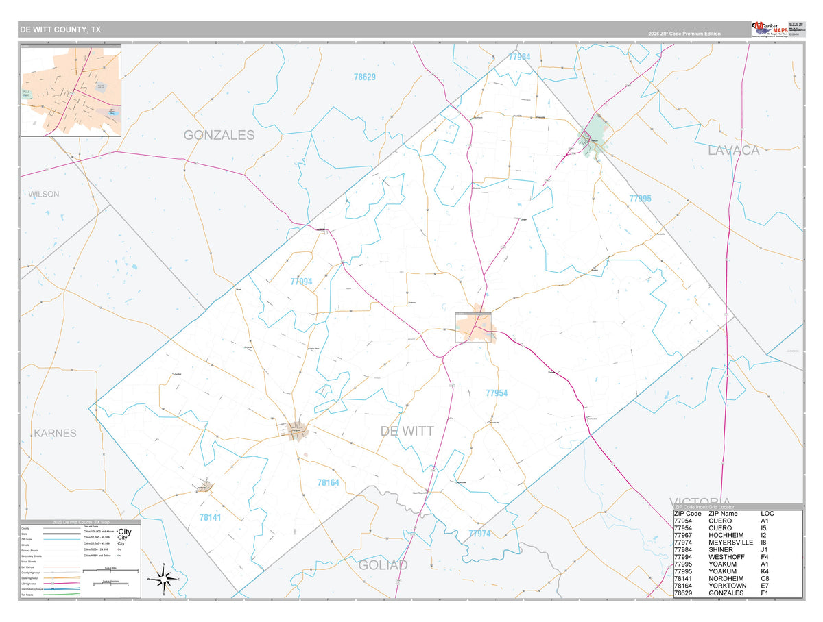DeWitt County, TX Premium Style Wall Map