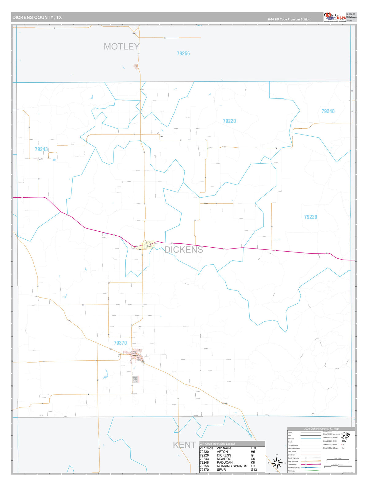 Dickens County, TX Premium Style Wall Map