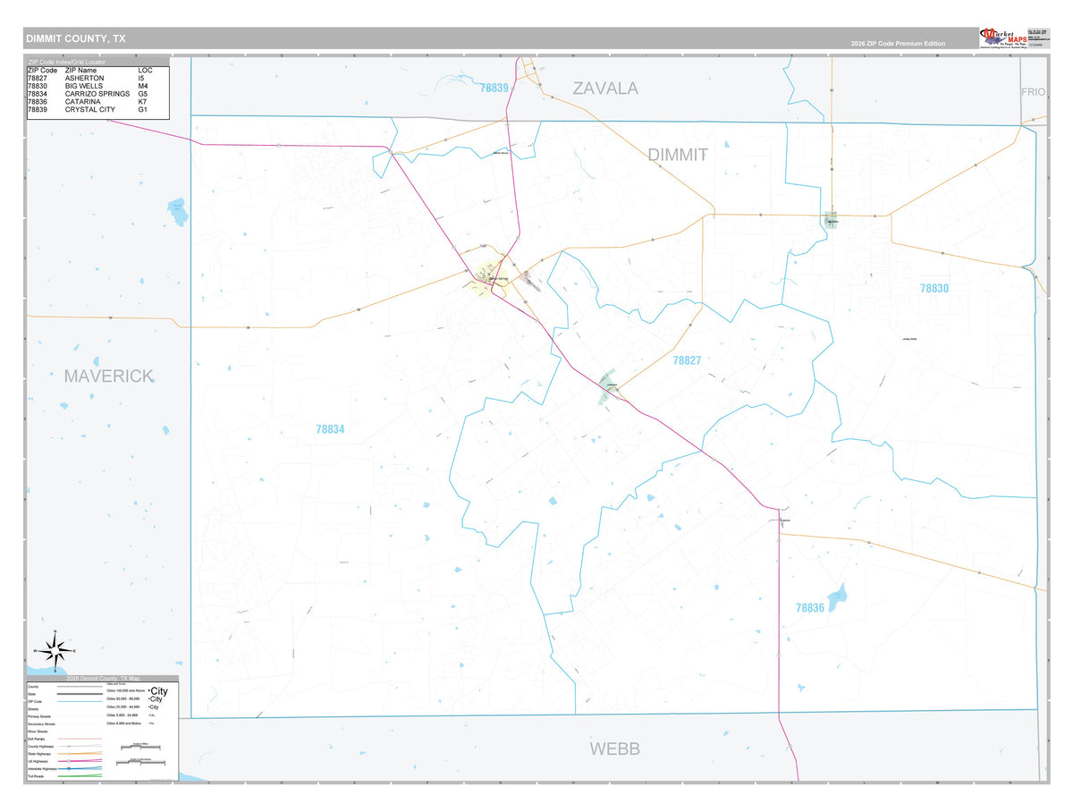 Dimmit County, TX Premium Style Wall Map