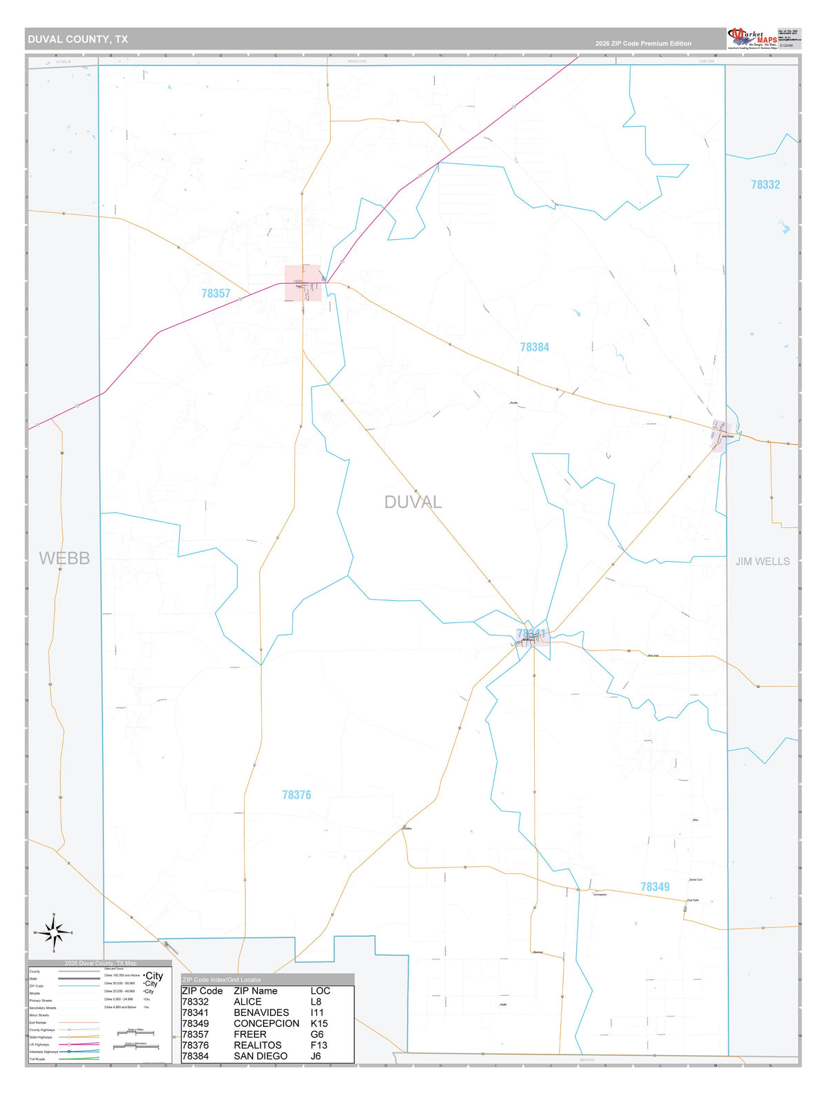 Duval County, TX Premium Style Wall Map