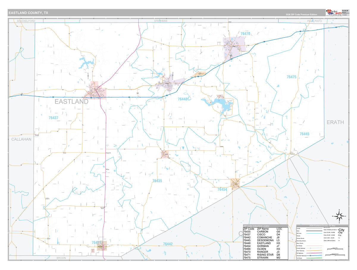 Eastland County, TX Premium Style Wall Map