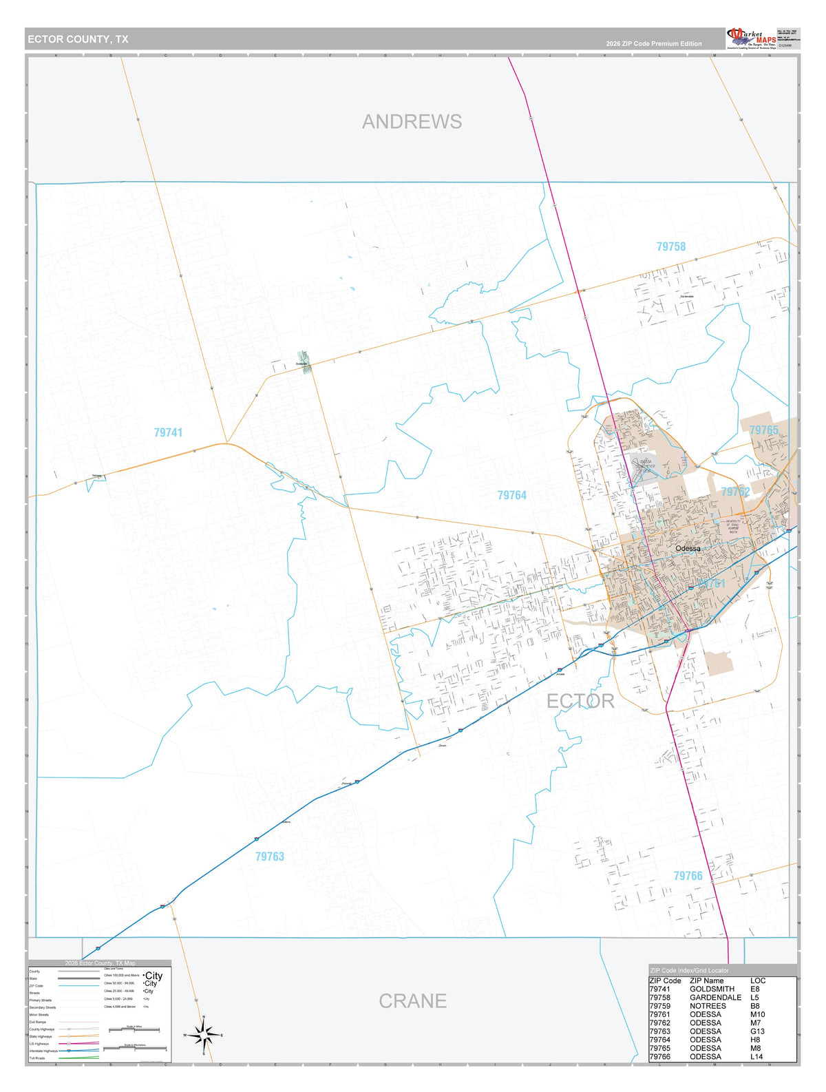 Ector County, TX Premium Style Wall Map