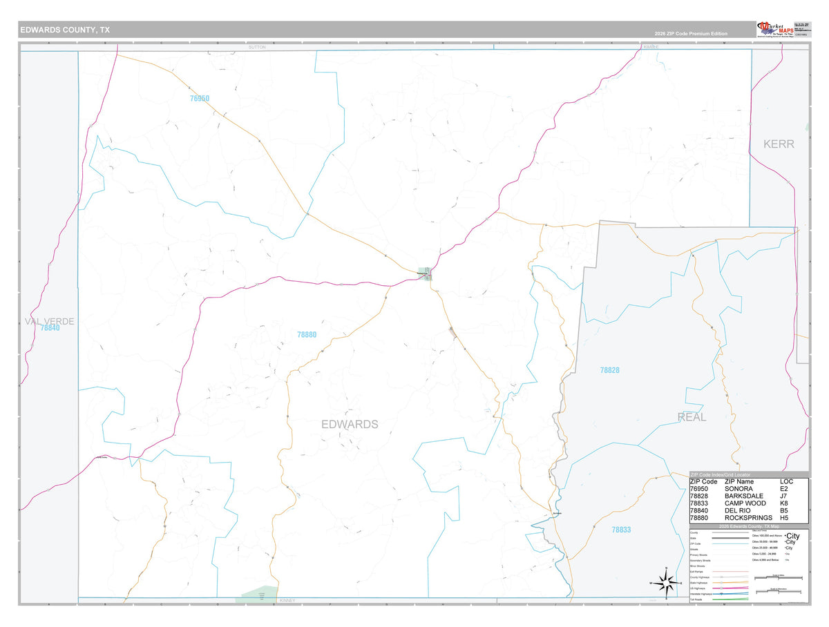 Edwards County, TX Premium Style Wall Map