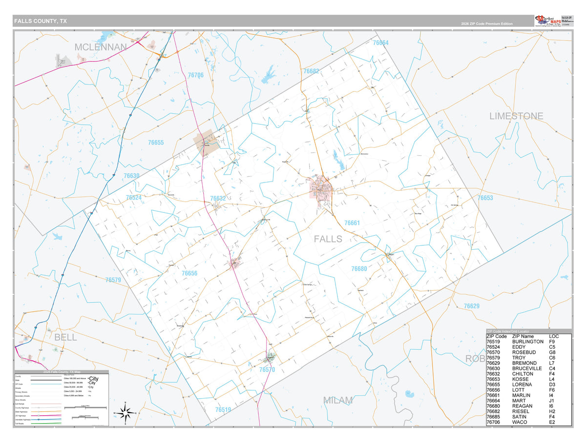 Falls County, TX Premium Style Wall Map