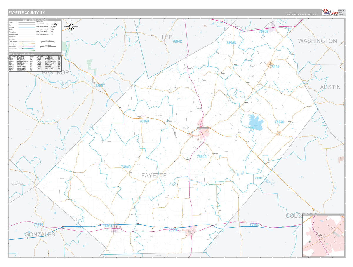 Fayette County, TX Premium Style Wall Map