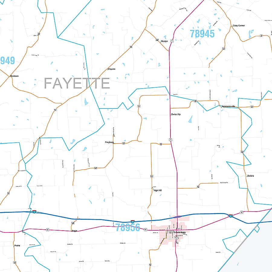 Fayette County, TX Premium Style Wall Map