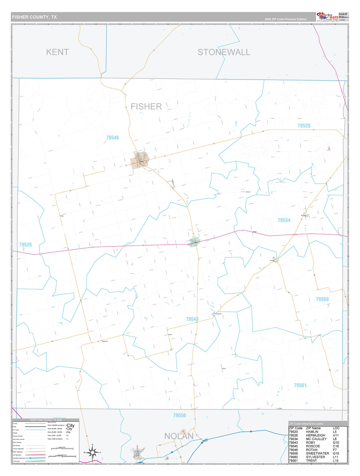 Fisher County, TX Premium Style Wall Map