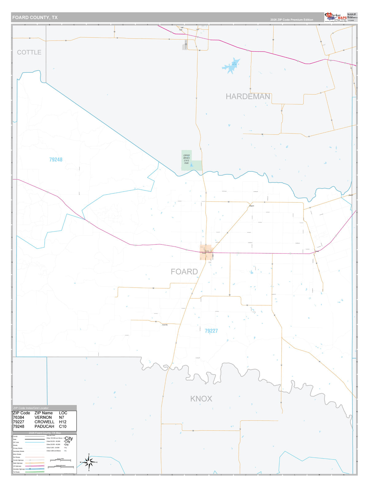 Foard County, TX Premium Style Wall Map
