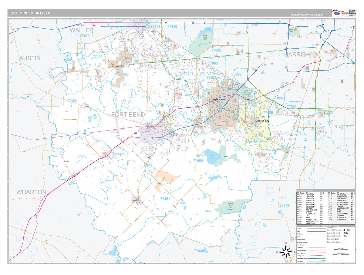 Fort Bend County, TX Premium Style Wall Map