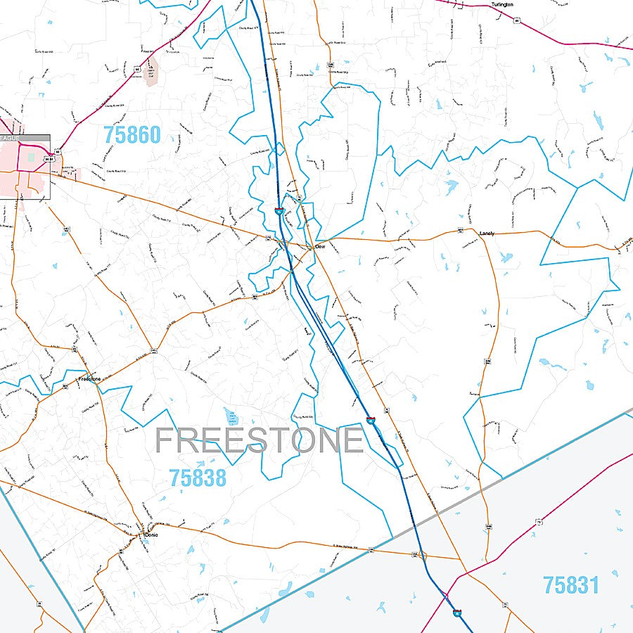Freestone County, TX Premium Style Wall Map