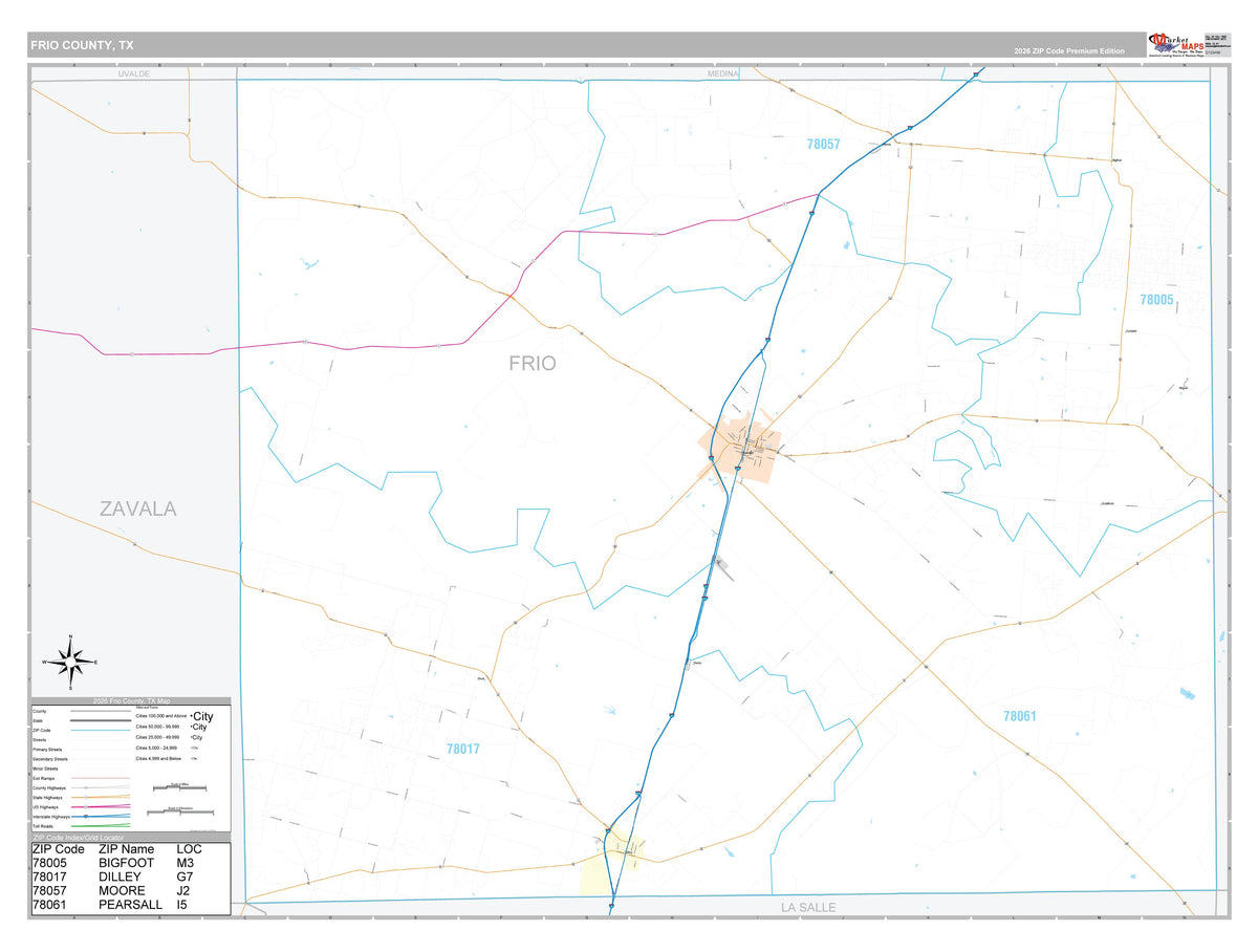 Frio County, TX Premium Style Wall Map