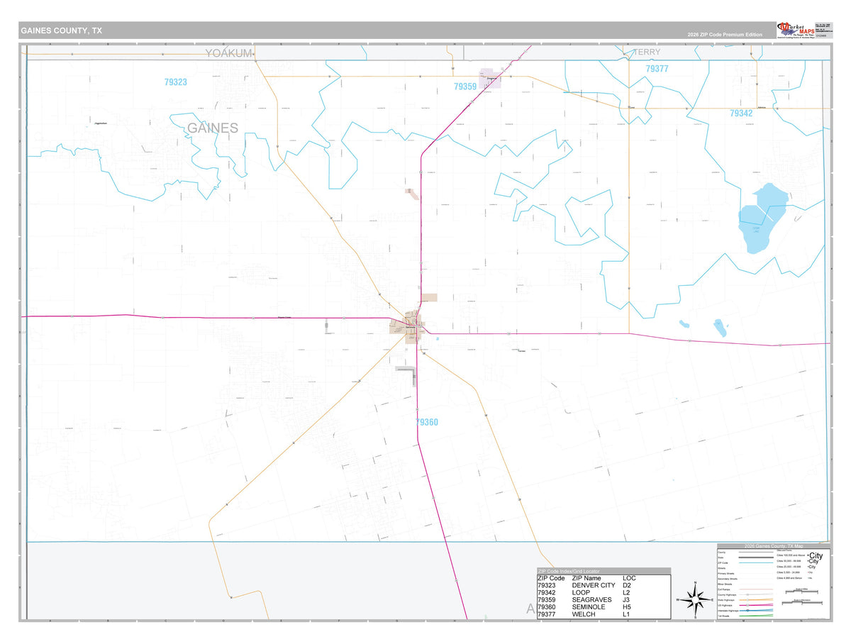 Gaines County, TX Premium Style Wall Map
