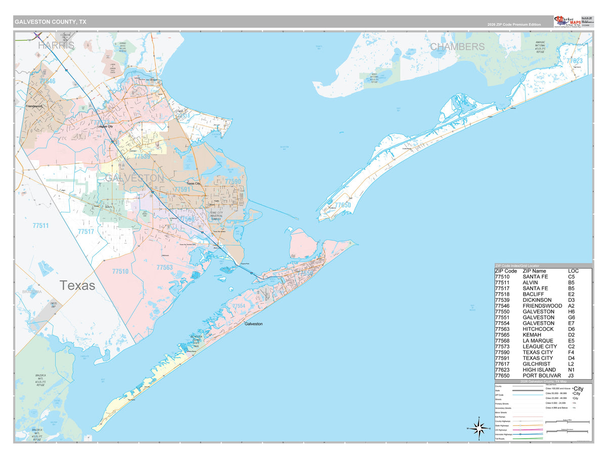 Galveston County, TX Premium Style Wall Map