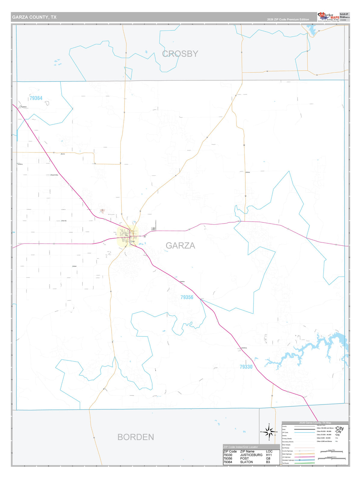 Garza County, TX Premium Style Wall Map