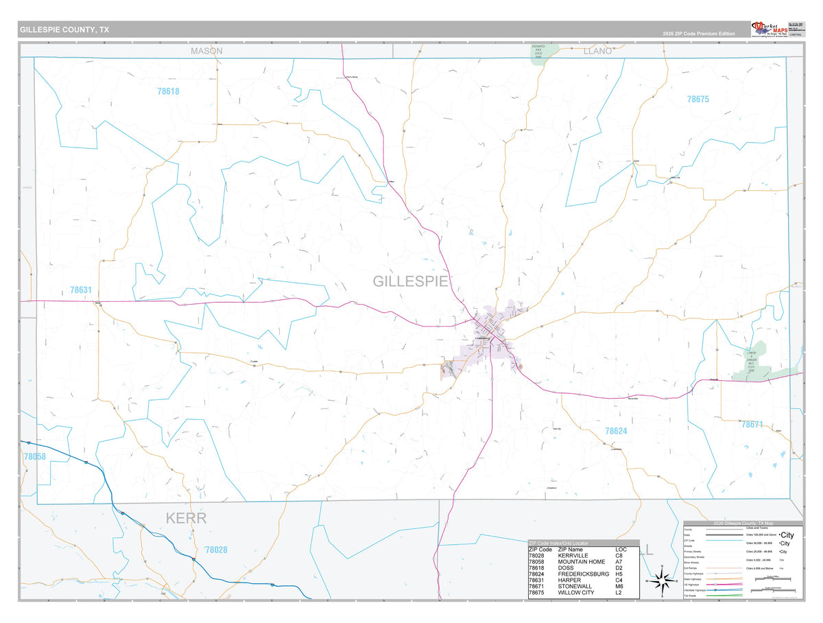 Gillespie County, TX Premium Style Wall Map