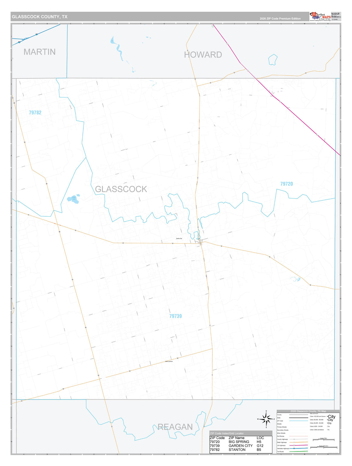 Glasscock County, TX Premium Style Wall Map