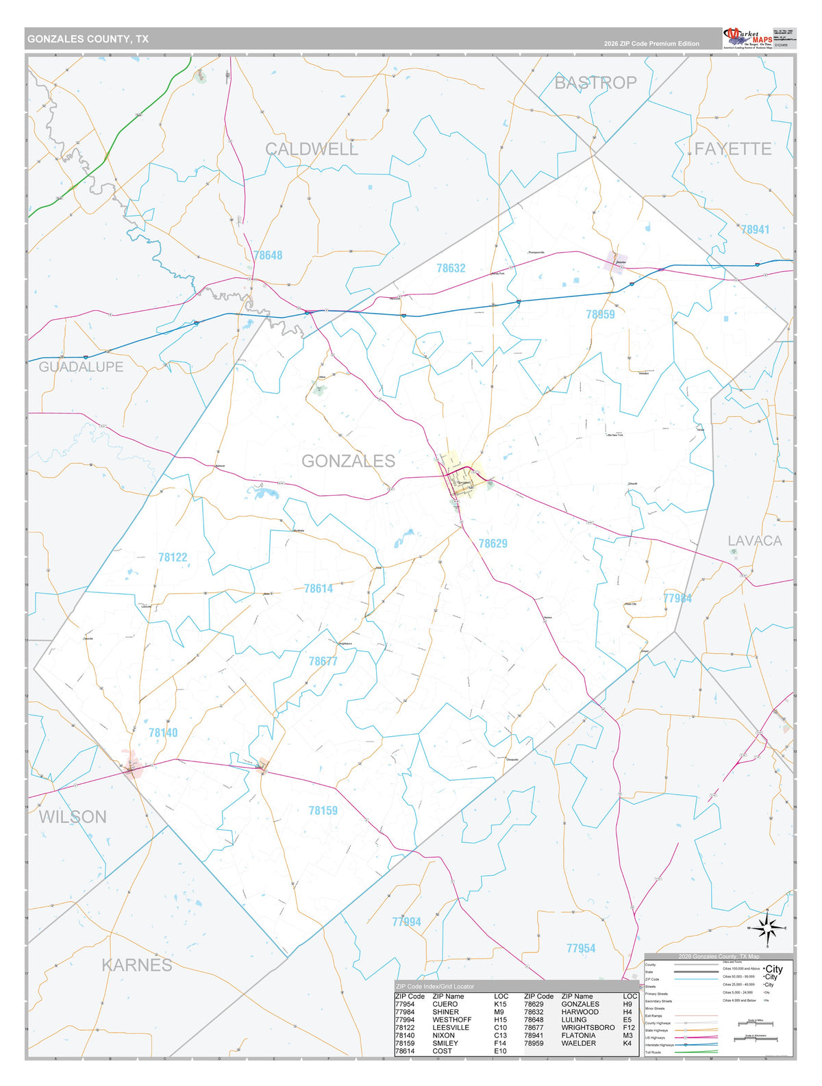 Gonzales County, TX Premium Style Wall Map