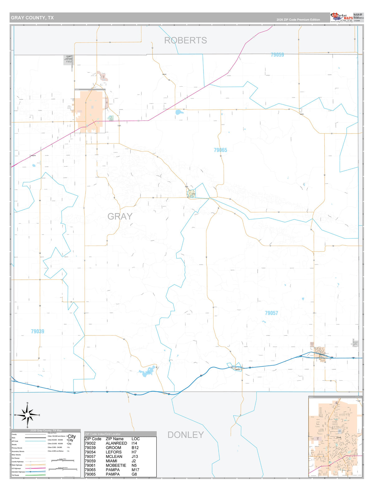 Gray County, TX Premium Style Wall Map