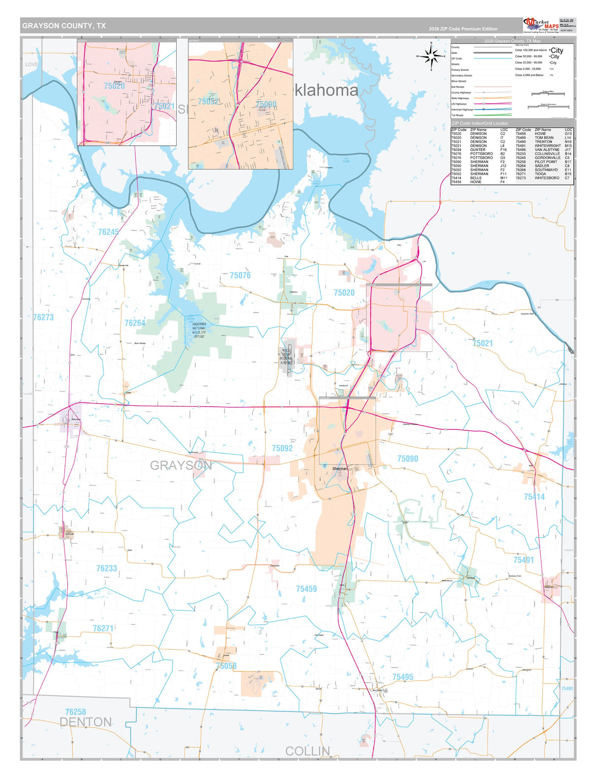Grayson County, TX Premium Style Wall Map