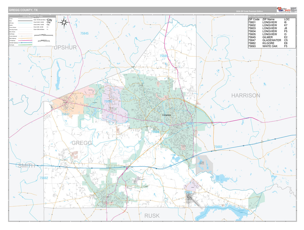 Gregg County, TX Premium Style Wall Map