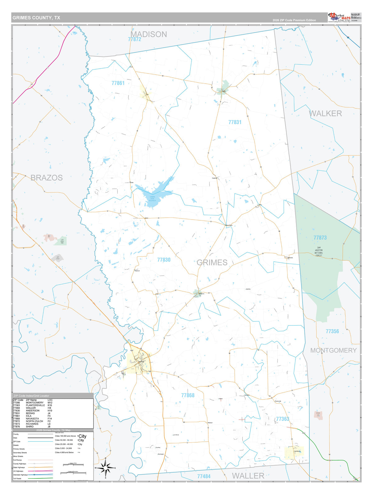 Grimes County, TX Premium Style Wall Map