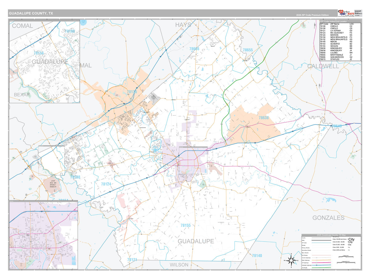 Guadalupe County, TX Premium Style Wall Map