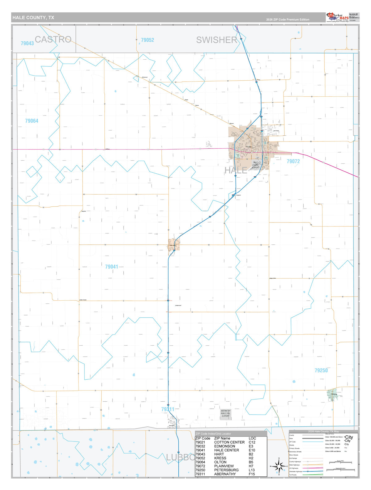 Hale County, TX Premium Style Wall Map
