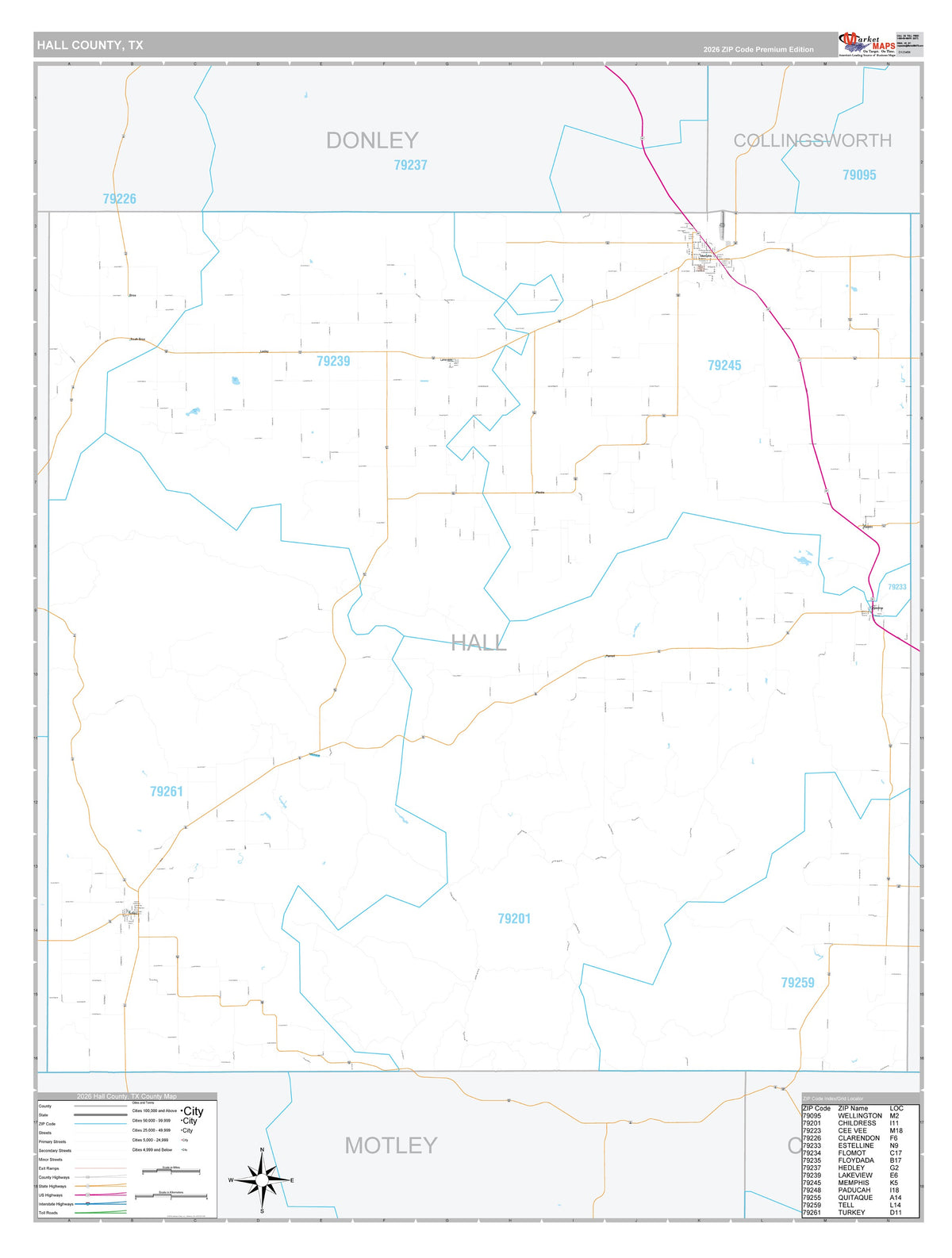 Hall County, TX Premium Style Wall Map