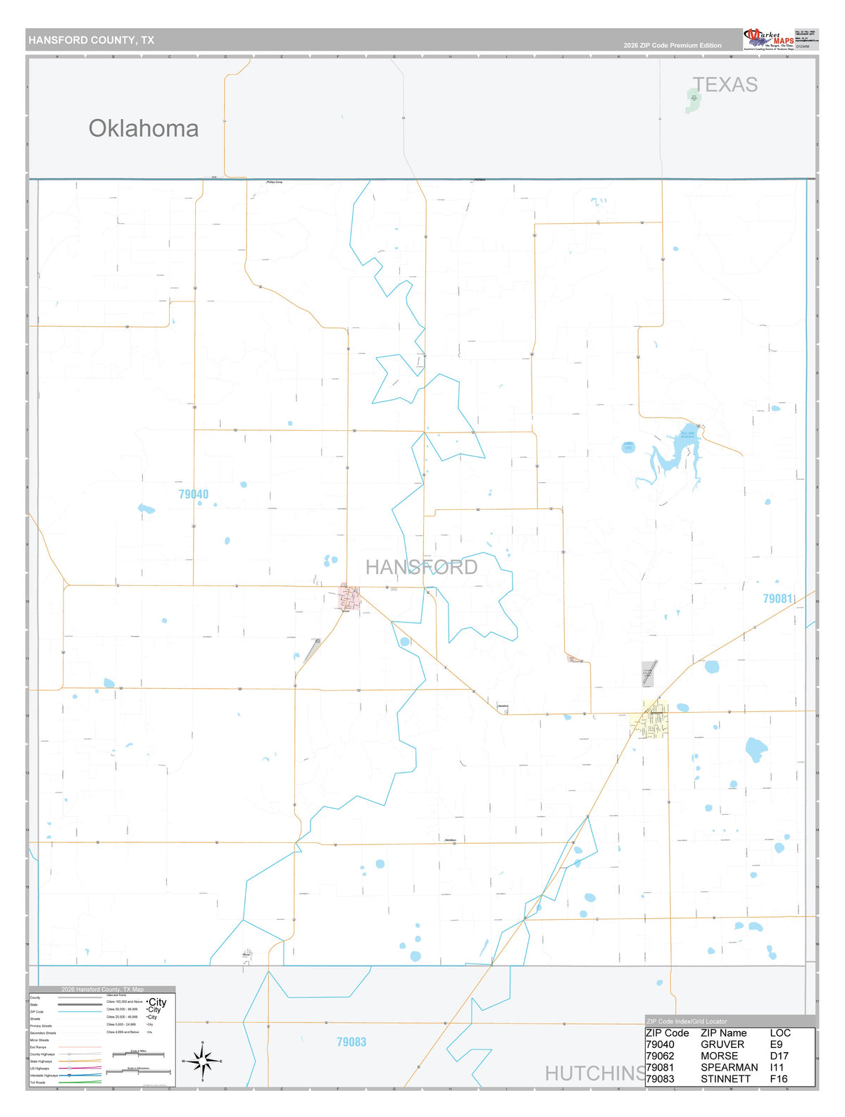 Hansford County, TX Premium Style Wall Map