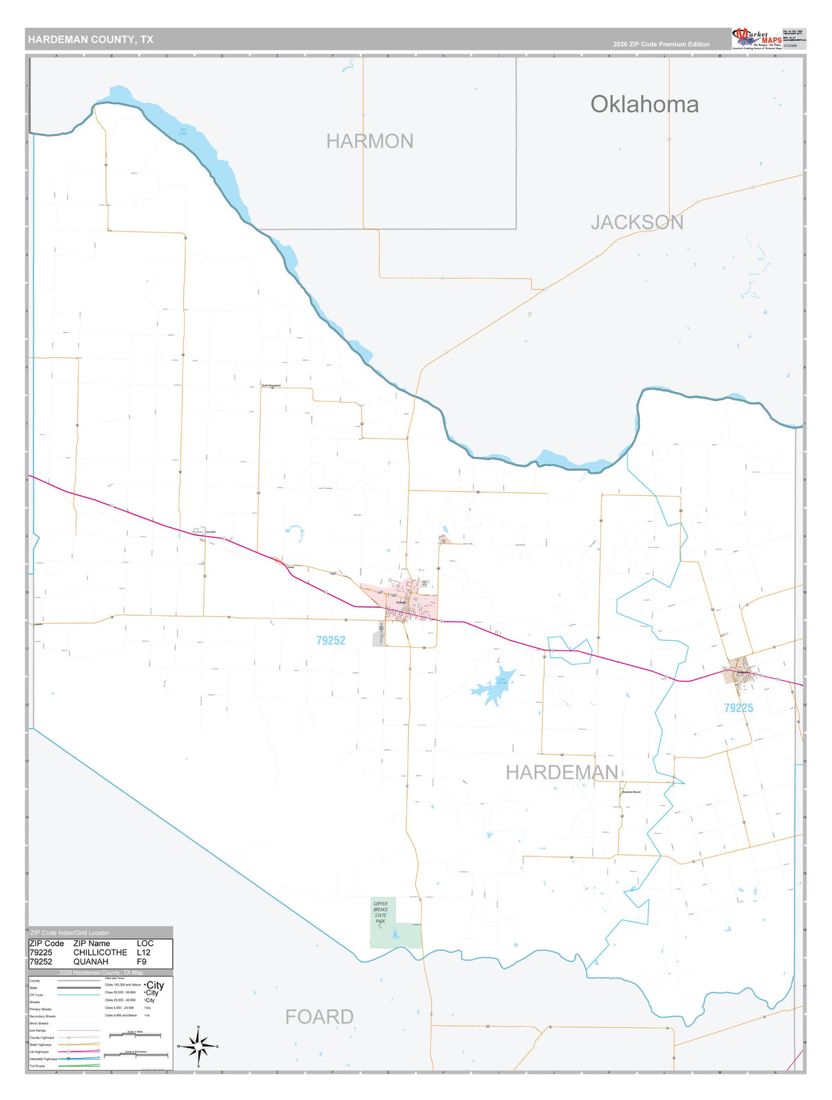 Hardeman County, TX Premium Style Wall Map
