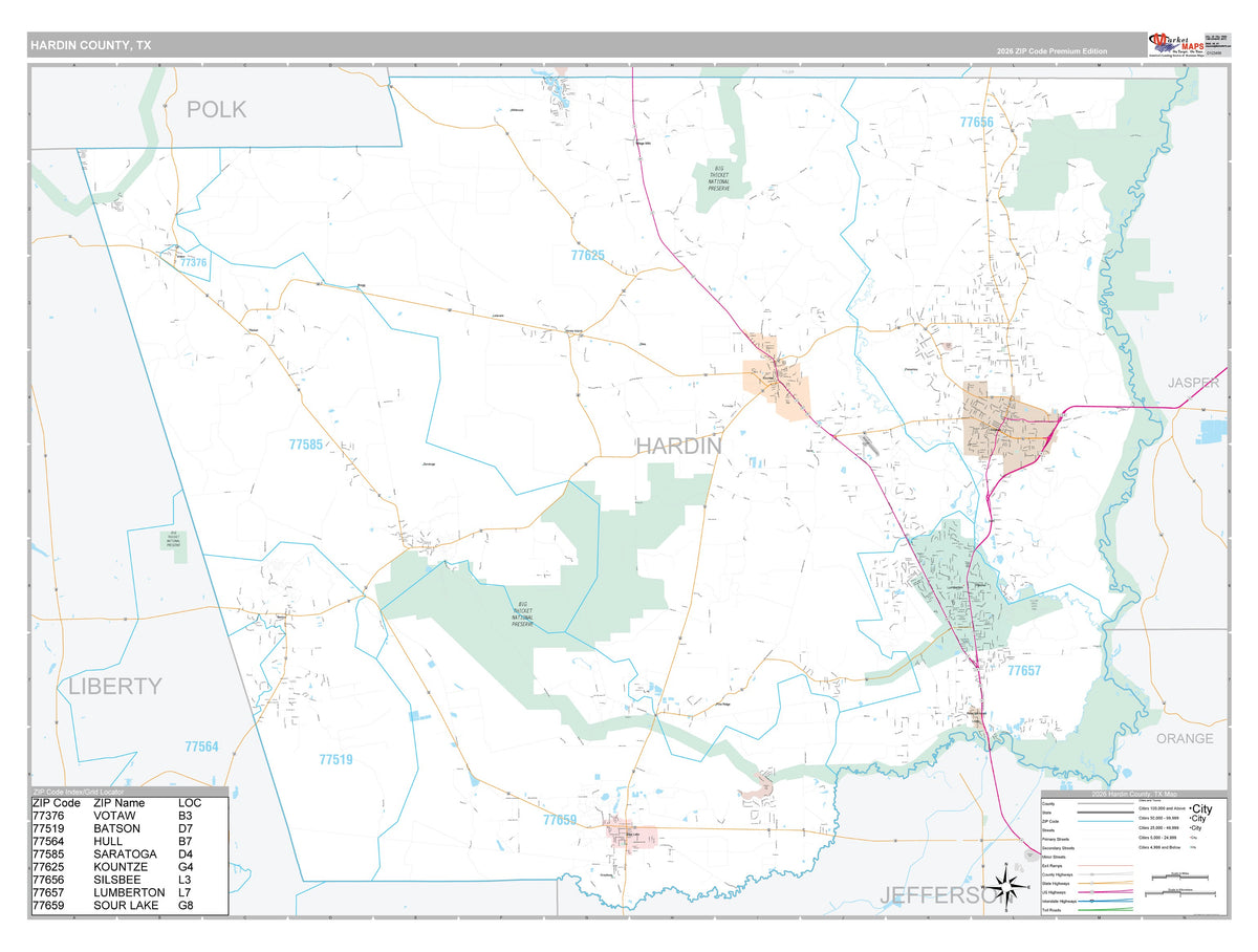 Hardin County, TX Premium Style Wall Map