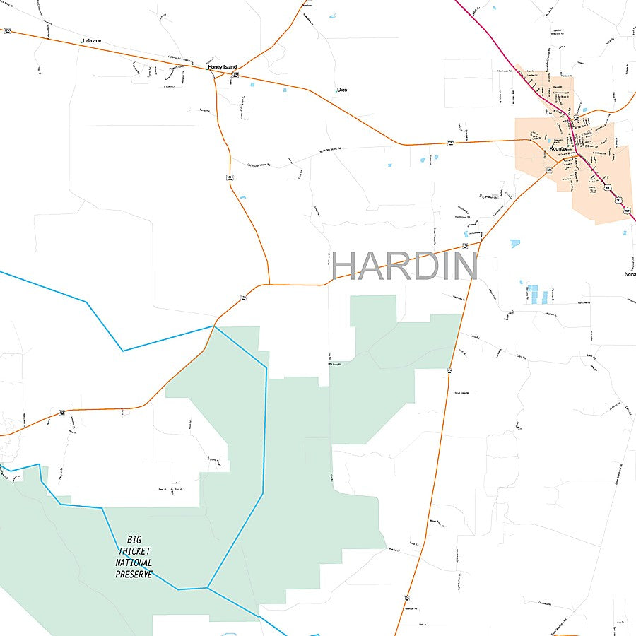 Hardin County, TX Premium Style Wall Map